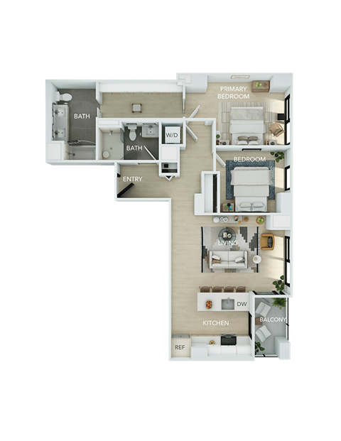 Floor plan for 2 beds, 2 baths, 1100 sqft